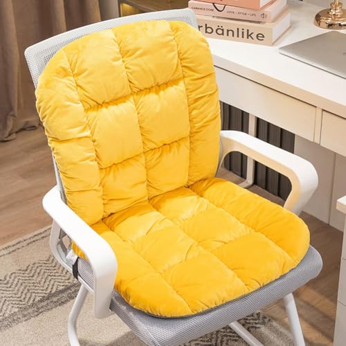 Desk Chair Cushion Non-Slip Rocking Seat Cushion Office Chair Pad Dorm Seat Cushion with High Back Support Soft Seat Pad with Ties for Office Car Home Dining Room Kitchen - color: Yellow