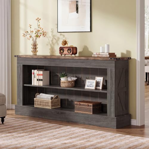 Tribesigns 63-Inch Long Console Table for Entryway, Narrow Long Entry Table with Shelves for Living Room, Farmhouse Sofa Console Behind Couch, for Foyer, Hallway, Gray and Brown - color: Gray and Brown