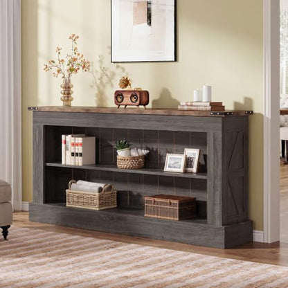 Tribesigns 63-Inch Long Console Table for Entryway, Narrow Long Entry Table with Shelves for Living Room, Farmhouse Sofa Console Behind Couch, for Foyer, Hallway, Gray and Brown - color: Gray and Brown
