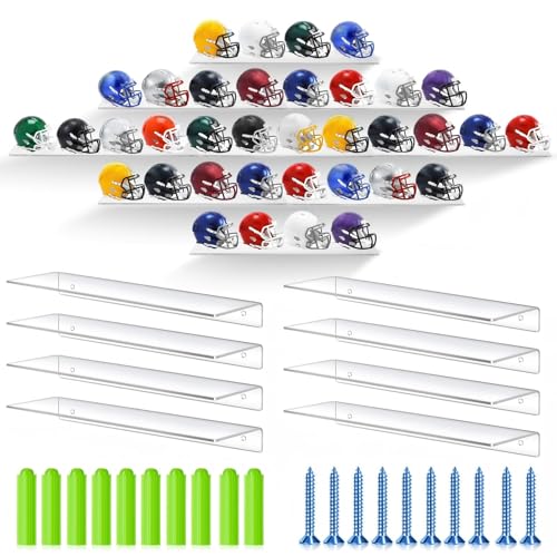 Colingmill Wall Mount Pocket Size Helmet Display Racks 9.84 x 3.15 x 1.06 Inches Acrylic Pocket Size Football Helmet Display Racks 16 Team for Collecting Game Helmets - color: Clear