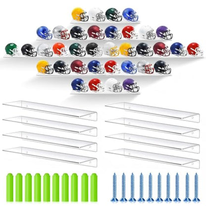 Colingmill Wall Mount Pocket Size Helmet Display Racks 9.84 x 3.15 x 1.06 Inches Acrylic Pocket Size Football Helmet Display Racks 16 Team for Collecting Game Helmets - color: Clear