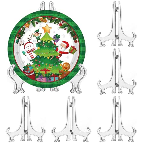 LonlyEagle 6 Pack 9 Inch Clear Plastic Easels or Stand/Plate Holders to Display Pictures or Other Items at Weddings, Plate Stands for Home Decoration, Birthdays, Tables - size: 9 inch