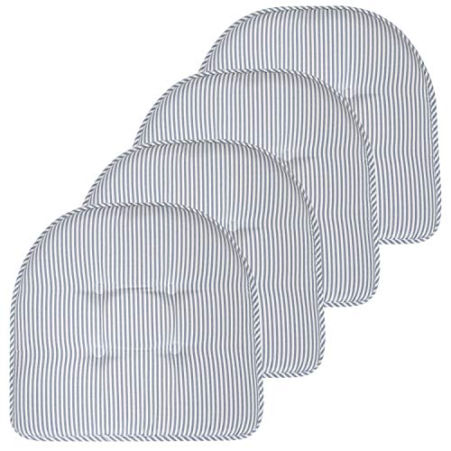 Sweet Home Collection Chair Cushion Memory Foam Pads Tufted Slip Non Skid Rubber Back U-Shaped 17" x 16" Seat Cover, Pinstripe Blue 4 Count - color: Pinstripe Blue, size: 4 Pack, style: Foam Pads
