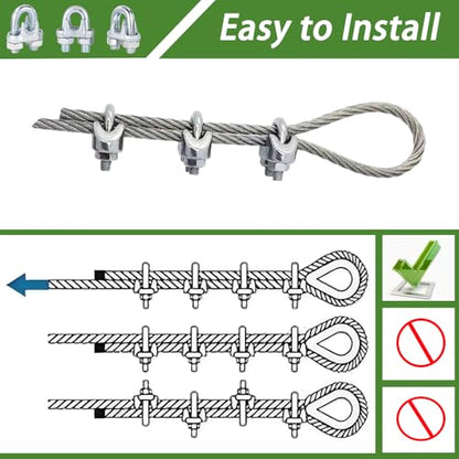 30 PCS 1/8 Inch Wire Rope Clamps, M3 Heavy Duty Galvanized Wire Cable Clamps for Tent Ropes, Boat, Clotheslines, U-Bolt Saddle Fasteners for Secure Connections - size: M3-30PCS