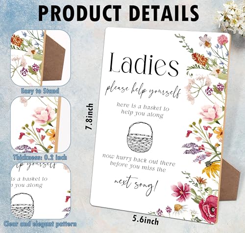 Ladies Please Help Yourself Sign, Wedding Signs for Reception, Floral Bridal Shower Decorations, Wooden Bridal Shower Decor, Wedding Bathroom Basket Supplies for Engagement Anniversary party, 09 - color: Ladies Sign, 09