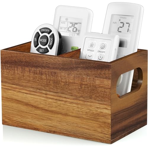 DRASTAR Remote Control Holder, Wood TV Remote Holder, Remote Storage Caddy, Remote Control Organizer (Acacia, 2 Slots) - color: Acacia, size: 2 Slots