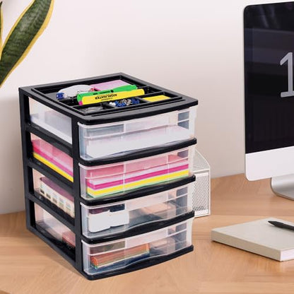 Gracious Living 4 Drawer Desktop & Countertop Organizer w/Organization Lid for Craft Storage, Office Supplies & School Supplies, Black/Clear (2 Pack) - size: 2 Pack