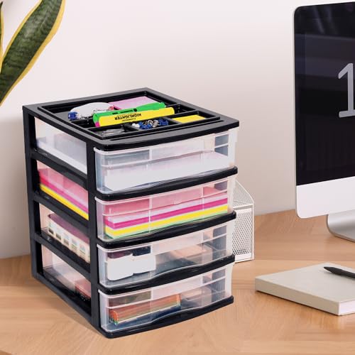 Gracious Living 4 Drawer Desktop & Countertop Organizer w/Organization Lid for Craft Storage, Office Supplies & School Supplies, Black/Clear (4 Pack) - size: 4 Pack