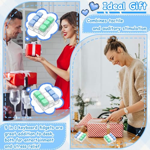 Keyboard Fidget Toy, Keyboard Keychain Fidget Toys, 9-in-1 Clicker Fidget Toy, Stress Relief Desk Decompression Button, Anxiety Relief Valentine's Day Gifts (3 Color-Blue White Green) - color: 3 Color-blue White Green