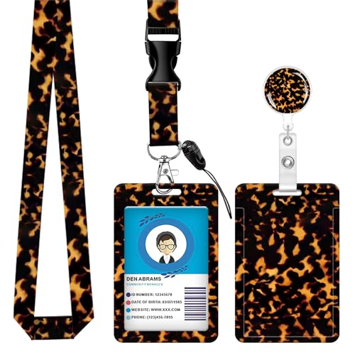 ID Badge Holder with Lanyard Fashionable ID Card Holders with Retractable Lanyards Soft Fiber Metal Clip Sturdy Buckle for Key Wallet Work Nurse Teacher (Luxury Leopard) - color: Luxury Leopard
