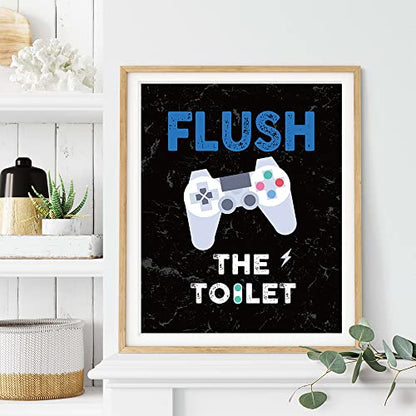 FALJIOK Funny Game Wall Decor for Bathroom, Gaming Video Game Art Prints for Son Gamer, Inspirational Bathroom Poster Set of 4(8" x 10") Unframed