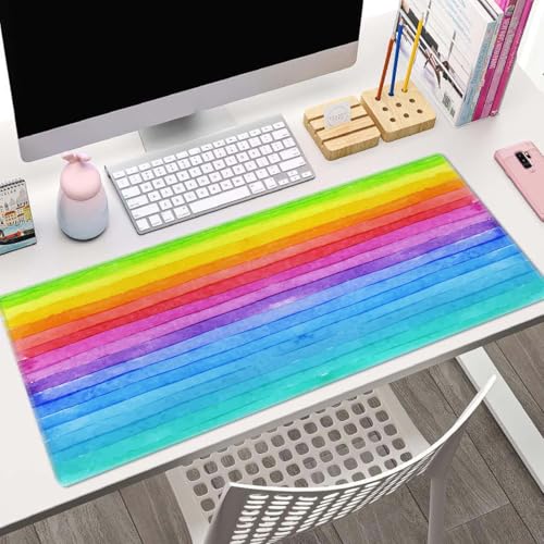 Large Gaming Mouse Pad - XL Desk Mat for Keyboard Mice - Extended Long Thin Rainbow Stripes - 31.5 x 11.8 Inch - color: Rainbow Stripes