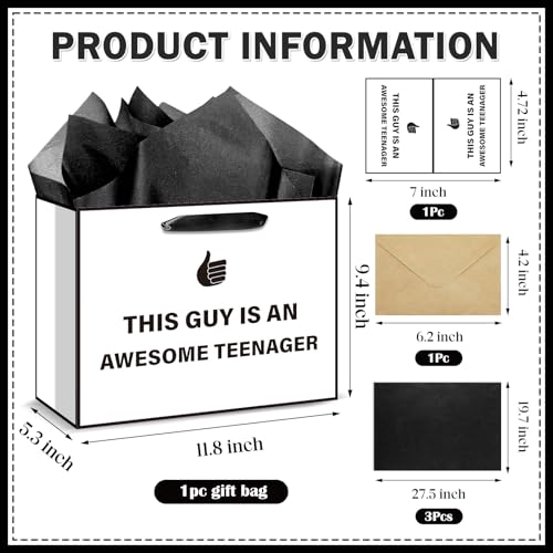 bigniuzi Funny Teenager Birthday Gift Bag with Tissue Paper Greeting Card Teenager Wrapping Paper, Birthday Gifts for 13 14 15 16 17 18 Years Old Boy