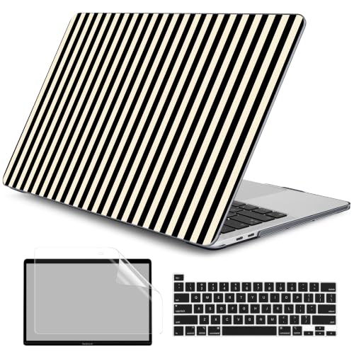 DONGKE Case for MacBook Pro 13 Inch (2026-2020 Models A2338 M2 M1/A2251/A2289), Black & Cream Stripes Hard Shell Case with Keyboard Protector, Compatible with Retina Display and Touch Bar - color: Black & Cream Stripes