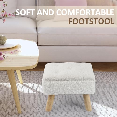 OGEMXU Storage Ottoman, Small Foot Stool Ottoman with Storage, Boucle Teddy Velvet Foot Rest with Padded Seat, Sturdy Wood Legs Stool for Living Room, Bedroom, Couch, Enterway (Cream) - color: Cream