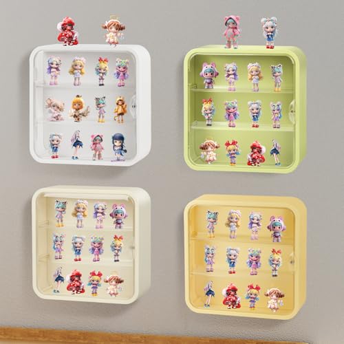 Display Case for Figures, Wall-Mounted Clear Dustproof Display Box with Magnetic Door and Shelf, Adjustable Doll Display Case for Collectibles Figurines Sonny Angels Pop Mart Mini Figures (Green) - color: Green
