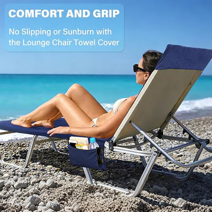 Tirrinia Lounge Chair Towel Cover with Fitted Top Pocket, DIY Pillow Design (Stuff with Clothes or Towels), Beach Chair Cover for Pool Lounge Chairs, Chaise Lounge Towel Cover, Soft & Quick Dry - color: Navy
