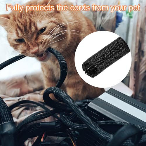 MECCANIXITY Split Sleeve Wire Loom 11/32" 9.84Ft Black Self Wrapping Braided Sleeve UL94-V2 Fireproof PET Sleeving for Automotive, Home Cable Management - color: Black, size: 11/32 Inch x 9.84Ft