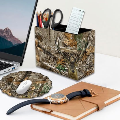 Pen Holder and Anti-Slip Mouse Pad Combination, Makeup Brush Storage Box, Tableware Storage Box, Suitable for Office and Home - Camouflage Giraffe - color: Camouflage Giraffe