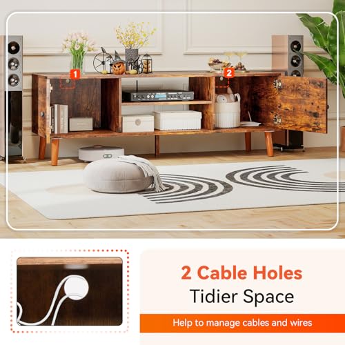 FDW TV Stand for 55 60 Inch TVs,Entertainment Center with 2 Storage Cabinets and Open Shelves, Modern Media Console Table for Living Room, Bedroom, Home Office,Brown - color: Brown