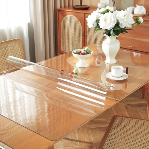 OstepDecor Clear Table Cover Protector 14 x 60 Inch, 1.5mm Thick Plastic Table Cover, Dining Table Protector Pad, Waterproof & Easy Cleaning PVC Desk Mat for Dresser, Coffee & Kitchen Wooden Tabletop - color: Crystal Clear, size: 14" x 60" (Rectangular)