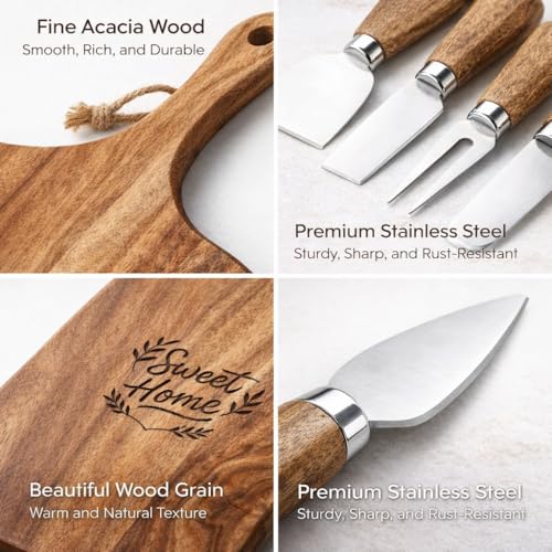 Charcuterie Board Set, 9-Piece Acacia Wood Cheese Board Gift Set with Knives, Serving Tray for Entertaining, Housewarming Gift, Wedding Gift for Couples, New Home Gifts - size: 15.7 inch