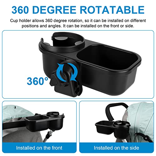 Accmor Stroller Cup Holder with Tray, Universal Cup Holder Tray for Uppababy Nuna Doona Strollers, Bottle Drinks Holder for Stroller, Wheelchair, Walker - style: Tray-2 in-1-Black