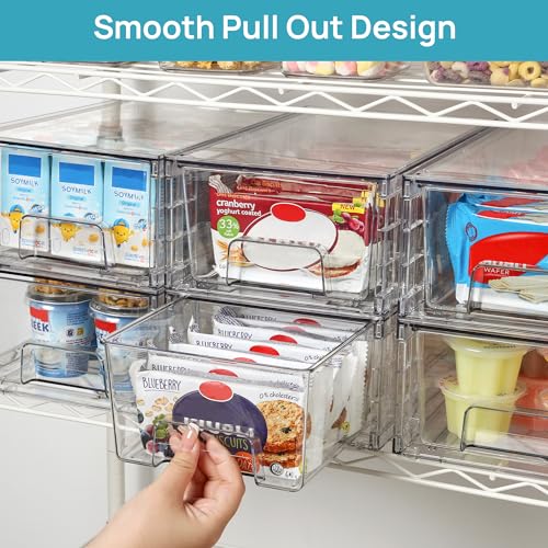 Vtopmart 2 Pack Stackable Storage Drawers,Clear Acrylic Drawer Organizers with Handles, Easily Assemble Containers for Fridge, Bathroom,Kitchen Undersink,Cabinet,Pantry Organization and Storage - size: 2Pack 4.4"H-with Dividers