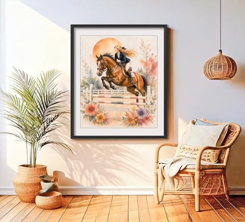 Inspirational Watercolor Jumping Horse Equestrian Quote Art Print for Girl's Bedroom Empowerment, Riding School Locker Team Gym Study Desk Wall Art, Sibling Grandparent Young Jumper Rider Team Captain Coach Parent Birthday Graduation Gifts - 8x10 Unframed