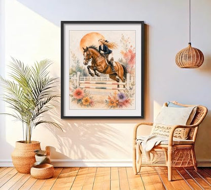 Inspirational Watercolor Jumping Horse Equestrian Quote Art Print for Girl's Bedroom Empowerment, Riding School Locker Team Gym Study Desk Wall Art, Sibling Grandparent Young Jumper Rider Team Captain Coach Parent Birthday Graduation Gifts - 8x10 Unframed