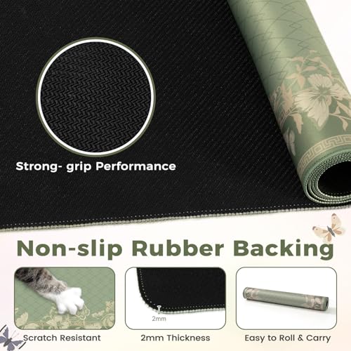 HAOCOO Light Green Desk Pad Mat, Desk Matt for Desktop with Edge Stitching, Non-Slip Mouse Pad Large, Cute Keyboard Mat for Gaming,Women Office - color: Light Green