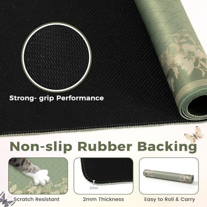 HAOCOO Light Green Desk Pad Mat, Desk Matt for Desktop with Edge Stitching, Non-Slip Mouse Pad Large, Cute Keyboard Mat for Gaming,Women Office - color: Light Green