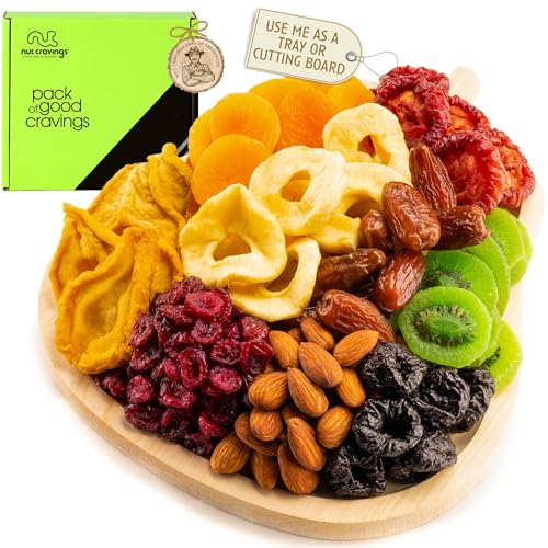 NUT CRAVINGS - Dried Fruit & Mixed Nuts Gift Basket in Wooden Pear-Shaped Tray (9 Assortments) Food Arrangement, Healthy Snack Care Package, - style: 8. Wooden Pear Fruit Tray