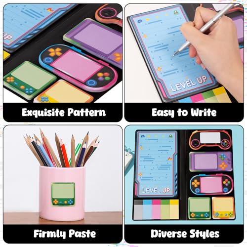 B1ykin Sticky Notes Set - 550 Sheets Writing Pad Light Video Game Design | Self-Stick Notes Pages, Teacher Appreciation Gift, School Office Supplies, Level Up Video Game Design