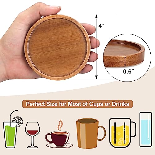 6 Pcs Best Wooden Coasters with Holder Coffee Table Decor Acacia Wood Coaster Set Modern Cup Coaster for Drink Home Dining Table Kitchen Accessories Cute Beer Bar Decorative Rustic Outdoor Coasters - style: 6 Pcs round