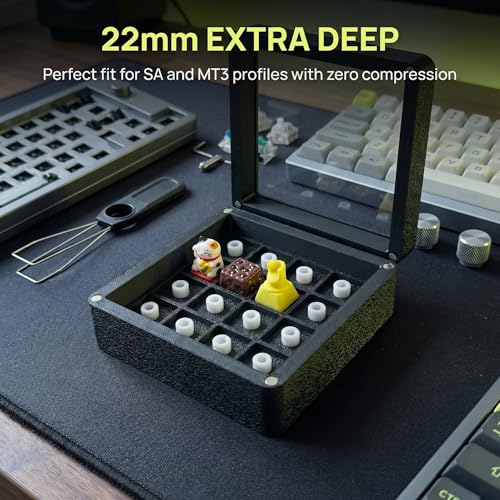 16-Slot Artisan Keycap Case: 22mm Extra-Deep Storage Box with Magnetic Lid | Fits SA, MT3 & High-Profile Resin Sculptures | Matte Black Industrial Desktop Display - color: Matte Black