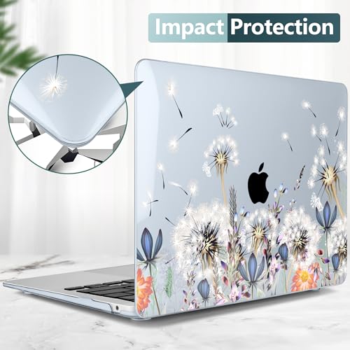 DONGKE for MacBook Air 13 Inch Case 2021-2018, Compatible with A2337 M1 A2179 A1932 Support Retina Display & Touch ID, Hard Shell Plastic Cover with Keyboard Skin - Dandelion - color: Dandelion