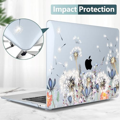 DONGKE for MacBook Air 13 Inch Case 2021-2018, Compatible with A2337 M1 A2179 A1932 Support Retina Display & Touch ID, Hard Shell Plastic Cover with Keyboard Skin - Dandelion - color: Dandelion