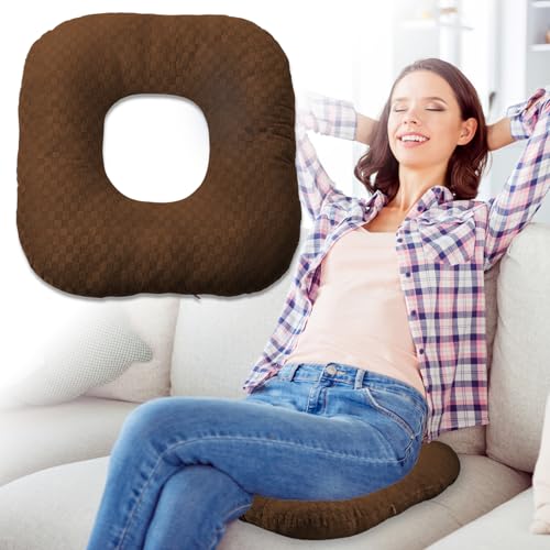 Stuffed Donut Pillow Seat Cushion | for Tailbone and Coccyx Pain, Hemorrhoids, Bed Sores, Pregnancy, Prostate, Surgery Recovery, Sitting Pressure Relief, for Home, Office and Car (Brown) - color: Brown