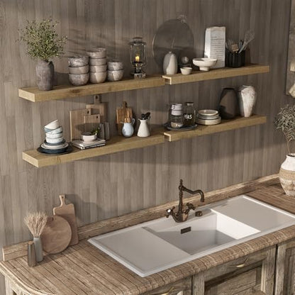 Acovy 40" Unfinished Solid Reclaimed Wood Floating Shelves, Rustic Heavy-Duty Wall Shelves, 8" Deep Floating Shelf for Living Room, Bathroom, Bedroom and Kitchen, Set of 2, Natural - color: Natural, size: 40inches-2P