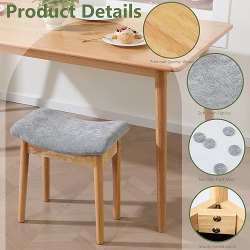 Royal Windsor Vanity Stool with Saddle Cushion, 18 Inch Makeup Vanity Chair for Living Room, Modern Foot Stool Ottoman Piano Bench,Small Upholstered Bench for Bedroom, Grey - color: 10.2"d Light Grey+wood Grain