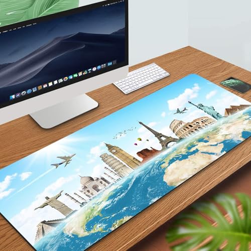 31.5x11.8 Inch Non-Slip Long Extended Large Gaming Mouse Pad with Stitched Edges XL Laptops Keyboard Mouse Mat(Travel World) - color: Travel World