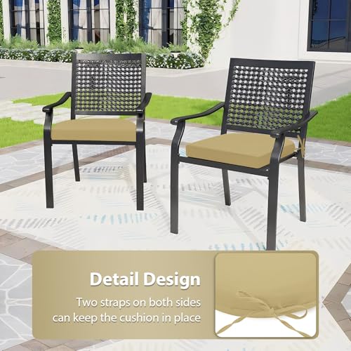Outdoor Chair Cushions Set of 4, 17 x 16 Inch Patio Furniture Cushions, Water Resistant, Non-Slip Ties (Khaki) - color: 1 - Khaki, size: 17x16x2|4 Pack