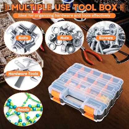 Small Parts Organizer | Storage Case Tools Box Organizer 34-Compartments Double Side Organizer Box with Removable Dividers for Small Hardware, Screws, Bolts, Nuts, Nails, Beads, Jewelry (1)