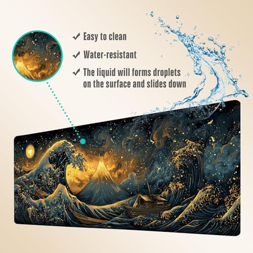 Extended Gaming Mouse Pad, Large Mouse Mat 3 mm Nature Rubber Base Mousepad with Stitched Edges, Non-Slip Desk Mat for Office Home Great Gift 31.5x11.8 Inch (Great Wave 2) - color: Great Wave 2