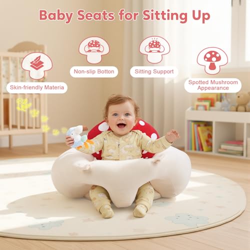 3-in-1 Baby Play Mat & Baby Seats for Infants for Sitting Up, Tummy Time Gym Activity Mat with 5 Detachable Toys, for Babies 0-6-12-18 Months, Newborn Babies Shower Gifts(Red) - color: Red