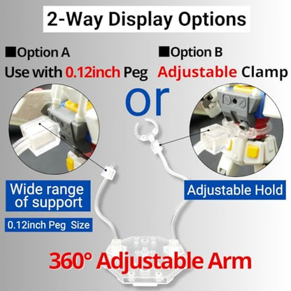 Action Figure Stand with Adjustable 2 Arms, Display Holder Base Compatible with HG, RG, SD, SHF Gundam 1/144, Connectable Base, Compatible with SH Figuarts Effects - 2 Pcs Clear