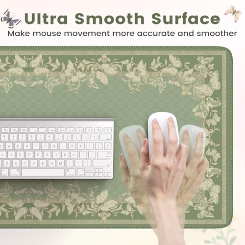 HAOCOO Light Green Desk Pad Mat, Desk Matt for Desktop with Edge Stitching, Non-Slip Mouse Pad Large, Cute Keyboard Mat for Gaming,Women Office - color: Light Green