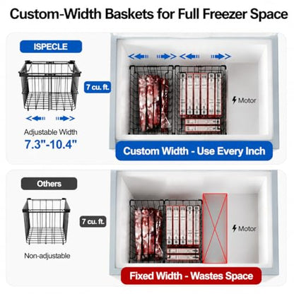 iSPECLE Freezer Organizer Bins - 6 Pack Adjustable Width for 5 to 7 Cu.Ft Chest Freezers, Stackable Freezer Wire Storage Baskets for Deep Freezer Organization, Assembly Required, Black - style: 6 Pcs-14.8"-Black
