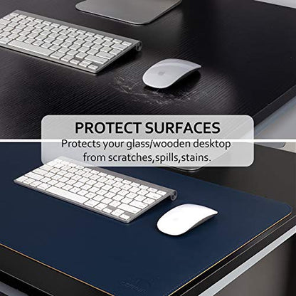 Dark Blue/Yellow Dual-Sided PU Leather Desk Pad, Upgraded Sewing Laptop Mat, Waterproof Large Mouse Pad, Non-Slip Writing/Painting Mat Desk Blotter Protector for Office/Home 31.5"x15.8" (80x40cm) - color: Dark Blue/Yellow